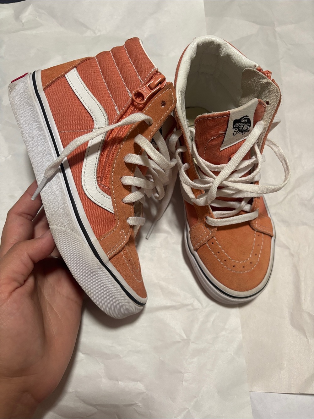 Vans Kids High-Top Sneakers in Coral and White with Side Zip